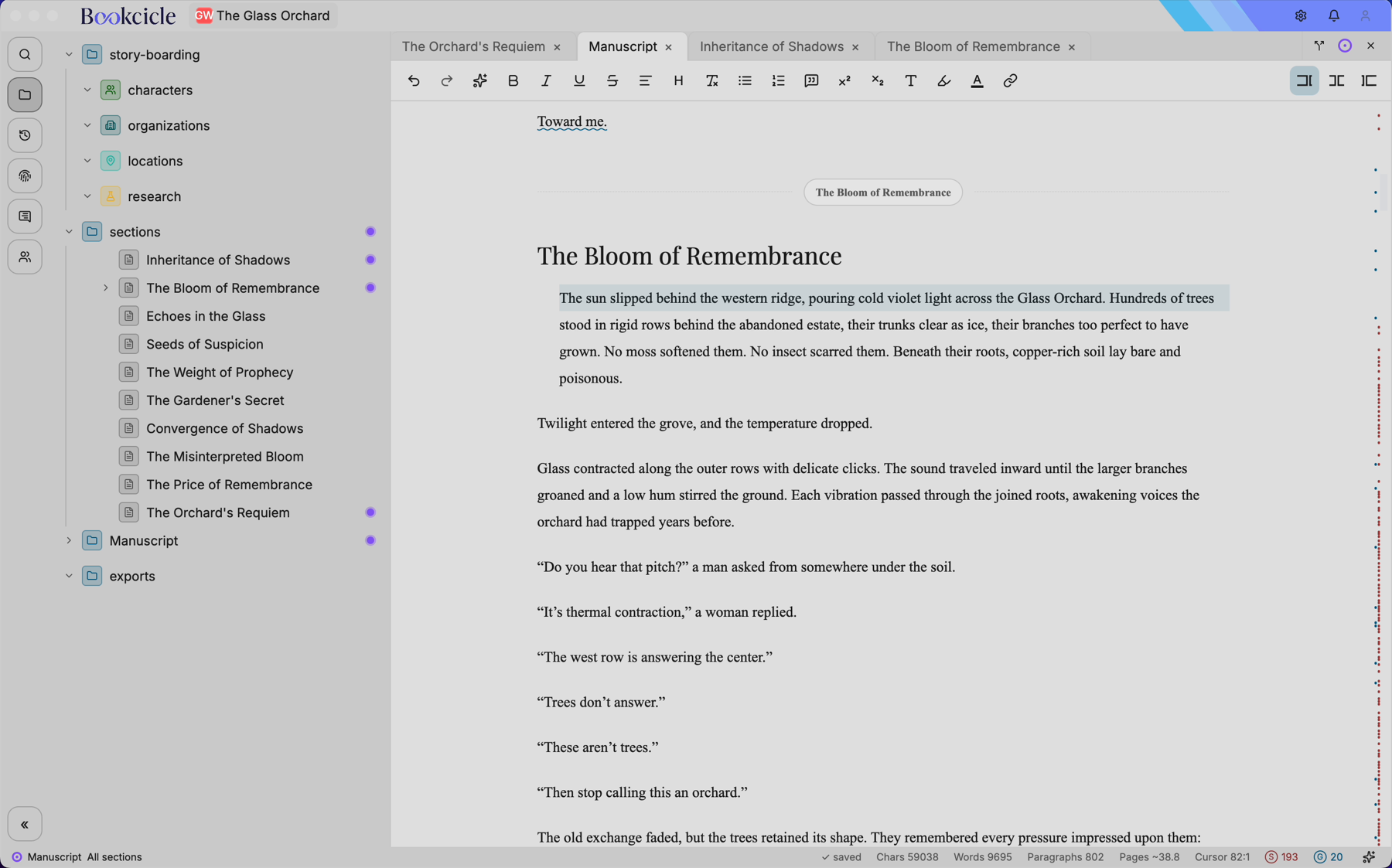 Bookcicle Studio manuscript editor